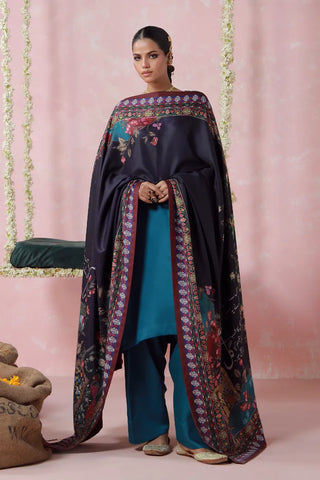 Blue Co-Ord Set, features herringbone short shirt and shalwar, embroidered with Mir Taqi Mir’s poetry.