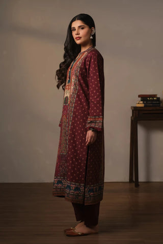 3 piece printed co-ord set in Maroon color made from premium cotton silk.