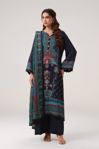 2-piece set in blue color, featuring  the words of Mir Taqi Mir calligraphed throughout.