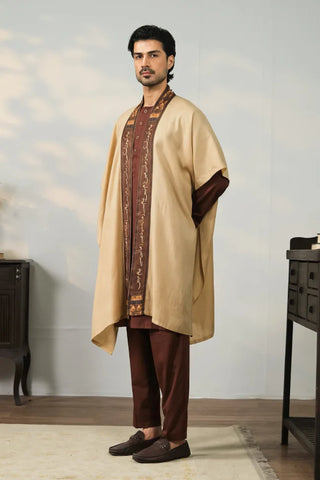 Shop Azal Cape is made using Acrylic Wool in beige work.