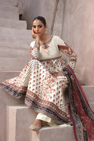 Gulraiz (Floral Rain) Anarkali Set - Off White
