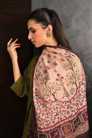 Manto Women's Crinkled Silk Ulfat Scarf Featuring Urdu Words 