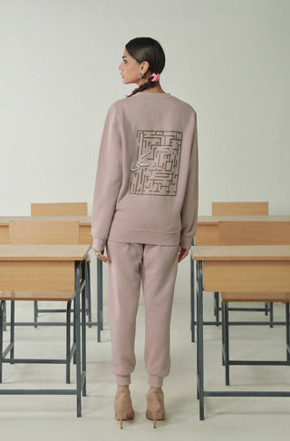 Manto's Unisex Premium Fleece Pink Sanki Sweatshirt Featuring Urdu Sanki Motif at the back Paired with Pink Jogger Pants