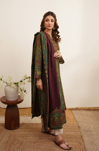 Manto Women's Stitched Zarf Cotton Silk Odhni with Urdu Calligraphy