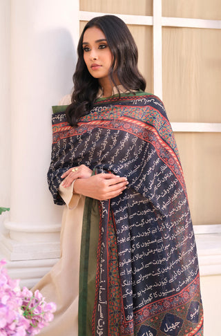 Manto Women's Printed Black Dupatta with Urdu Calligraphy