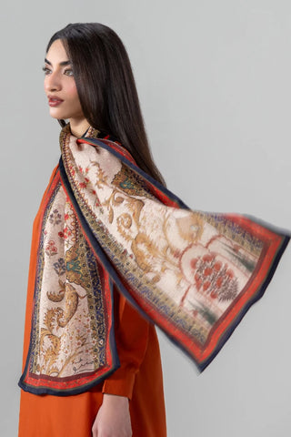 Printed Beige stole made from Crinkle Silk, calligraphed with the words of Nida Fazli throughout.