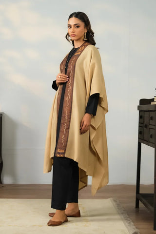 Shop Azal Cape is made using Acrylic Wool in beige work.
