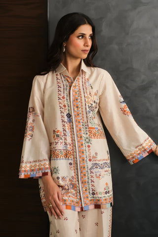 Printed 2-piece lawn Maya co-ord set with the trendy culottes & elegant Urdu calligraphy. 
