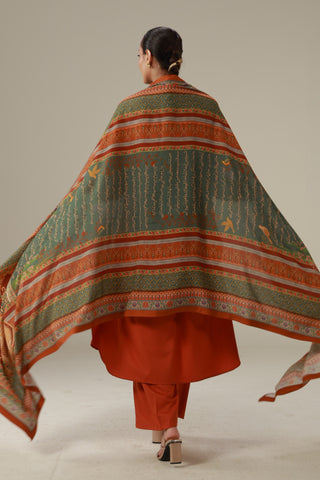 Jhalak Odhni, made from Premium Viscose in orange color,  featuring the words of Shakeel Azmi.