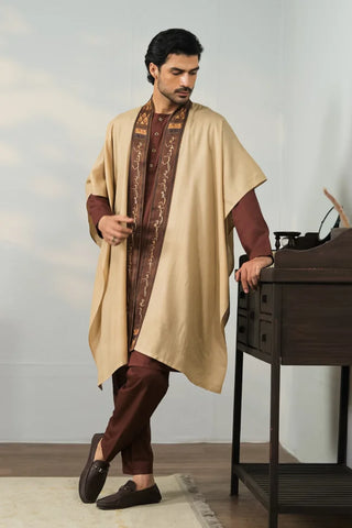 Shop Azal Cape is made using Acrylic Wool in beige work.