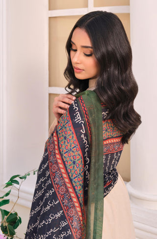 Manto Women's Printed Black Dupatta with Urdu Calligraphy