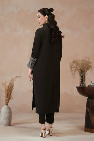 Manto Women's Ready to Wear Brown Matching 2 Piece Co-Ord Set with Embroidery