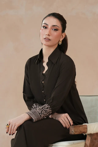 Manto Women's Ready to Wear Brown Matching 2 Piece Co-Ord Set with Embroidery