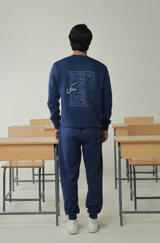 Manto's Unisex Premium Fleece Blue Sanki Sweatshirt featuring Urdu  Sanki Motif at the Back Paired with Blue Jogger Pants
