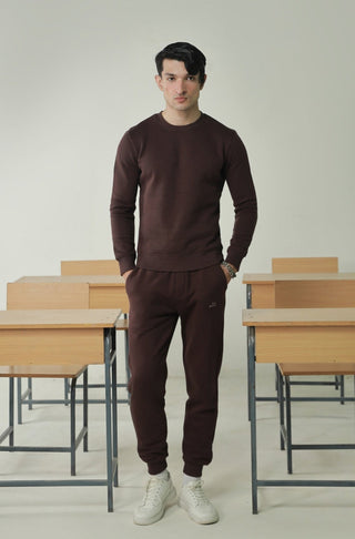 Manto's Unisex Premium Fleece Sanki Brown Sweatshirt Paired with Brown Jogger Pants
