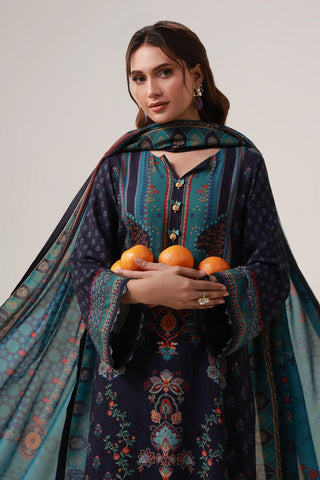Printed swiss lawn blue dupatta, featuring Mir Taqi Mir's poetry calligraphed throughout.