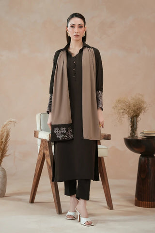 Manto Women's Ready to Wear Brown Matching 2 Piece Co-Ord Set with Embroidery