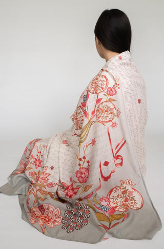 Gulnaar (Fruit Flora) - Sage Grey Shawl