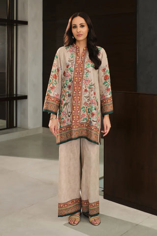 Manto Women's Ready to Wear Lawn 2 Piece Printed Beige Rania Co-Ord Set Featuring Urdu Words