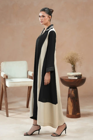 Manto Women's Ready to Wear Black & Beige 2 Piece Matching Co-Ord Set with Embroidery