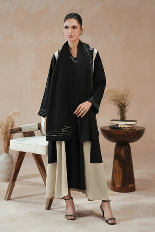 Manto Women's Ready to Wear Black & Beige 2 Piece Matching Co-Ord Set with Embroidery