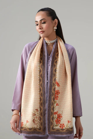 Beige Crinkle Silk, printed stole that features the words of Nida Fazli calligraphed throughout. 
