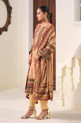 Manto Women's 1 Piece Ready to Wear Golden Kurta Paired with Matching Dupatta with Urdu Calligraphy
