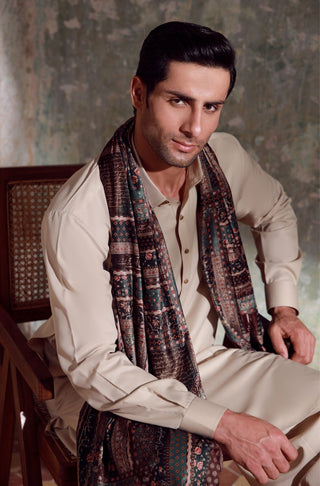 Manto's Unisex Purple Velvet Double-Sided Stole with Urdu Calligraphy