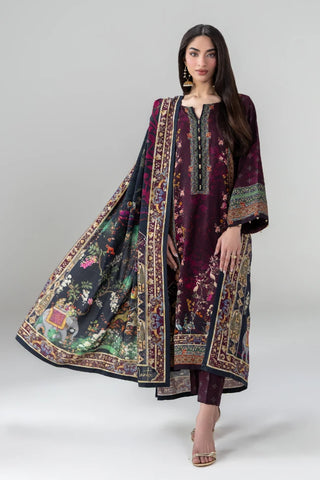 2-piece blended viscose set featuring a straight shirt and pants with Ibn-e-Insha’s words calligraphed throughout.
