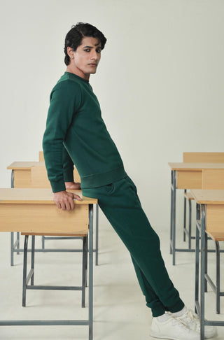 Manto's Unisex Premium Fleece Green Sanki Sweatshirt Featuring Urdu Sanki Motif at the back Paired with Pink Jogger Pants