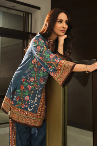 Manto Women's Ready to Wear Lawn 2 Piece Printed Blue Rania Co-Ord Set Featuring Urdu Words
