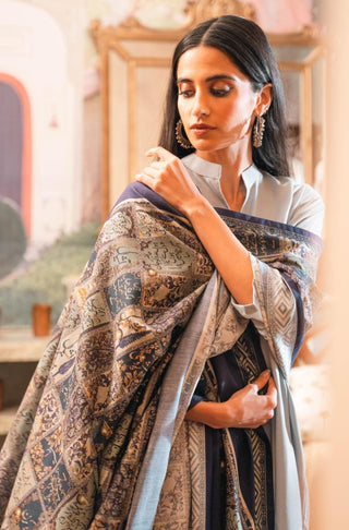 Shopmanto, wear manto, manto clothing brand, manto pakistan, ladies clothing brand, urdu calligraphy clothing, wear manto, urdu calligraphy unisex brown imperial blue jugnu odhni dupatta, urdu dupatta