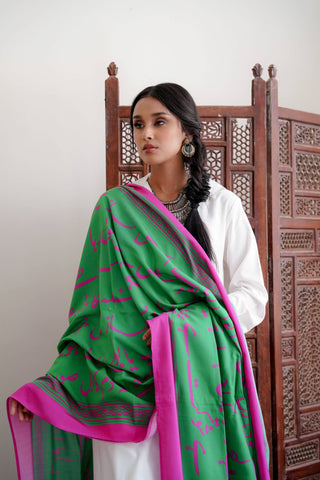 Bol (Speak Your Truth) - Green & Magenta Shawl
