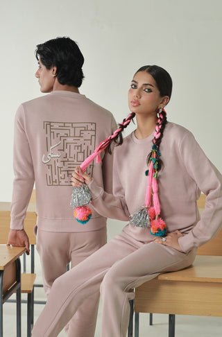 Manto's Unisex Premium Fleece Pink Sanki Sweatshirt Featuring Urdu Sanki Motif at the back